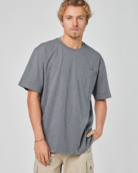 Polera Gris Manga Corta Bolsillo