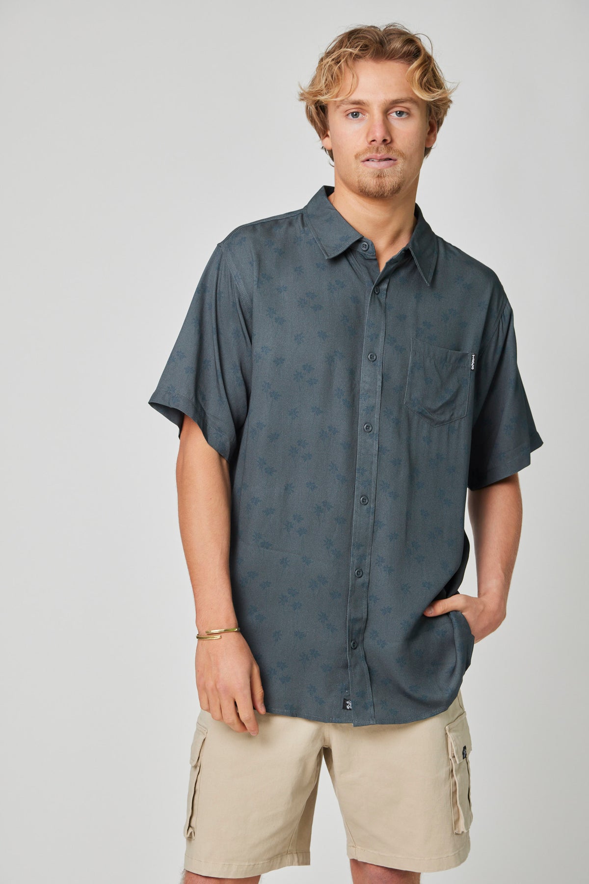Camisa Manga Corta Palm Azul