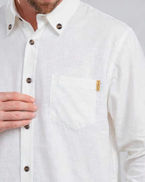 Camisa Manga Larga Hombre Lino Blanca