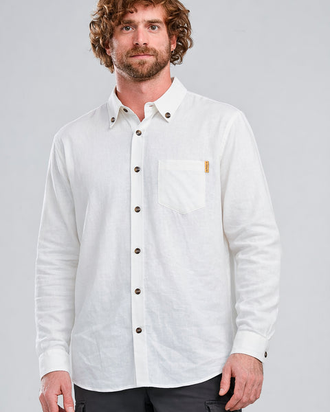 Camisa Manga Larga Hombre Lino Blanca