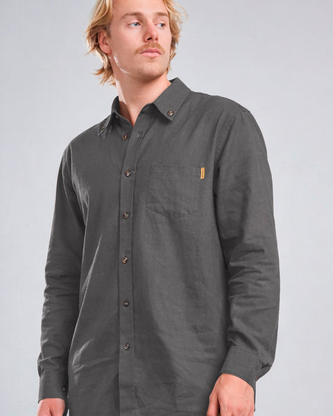 Camisa Manga Larga Hombre Lino Gris