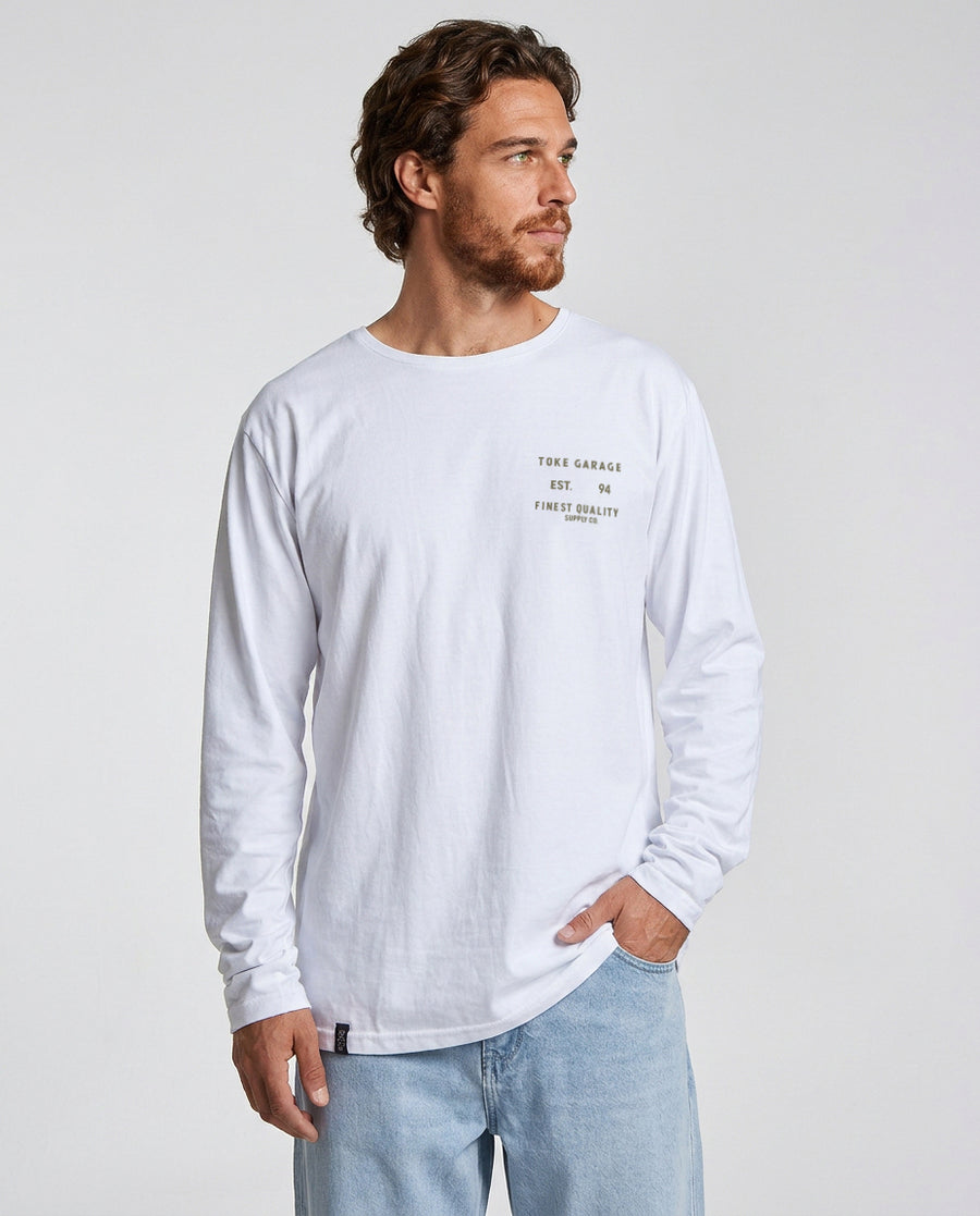 Polera Manga Larga Hombre Blanca Motor
