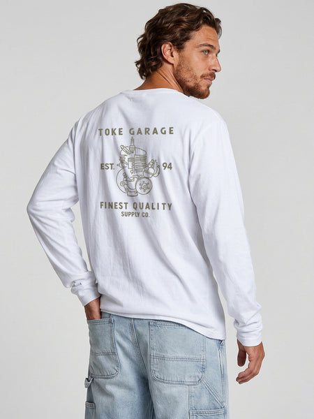 Polera Manga Larga Hombre Blanca Motor
