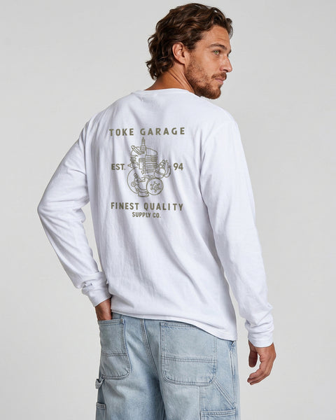Polera Manga Larga Hombre Blanca Motor