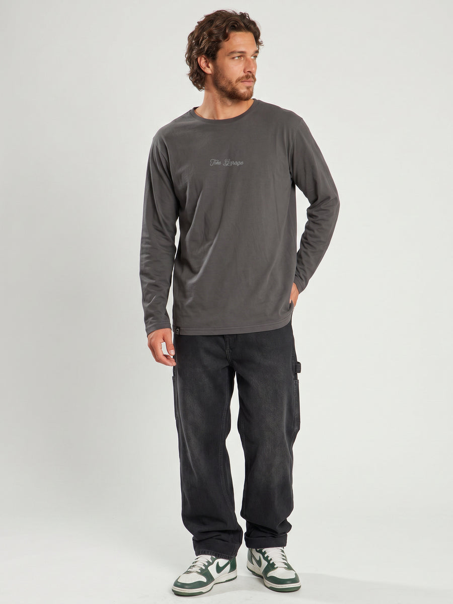 Polera Manga Larga Hombre Gris Oscuro Garage