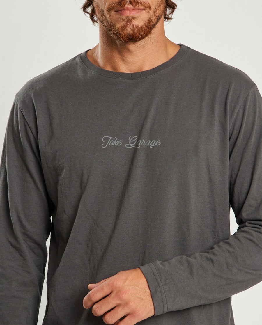Polera Manga Larga Hombre Gris Oscuro Garage