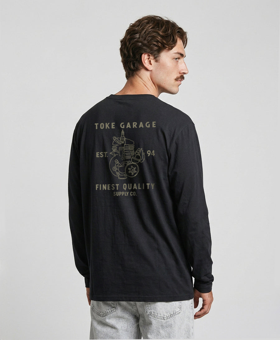 Polera Manga Larga Hombre Negra Motor