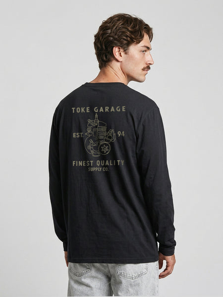 Polera Manga Larga Hombre Negra Motor