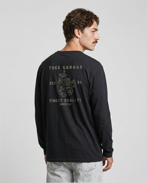 Polera Manga Larga Hombre Negra Motor