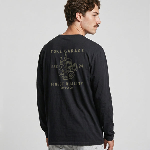 Polera Manga Larga Hombre Negra Motor