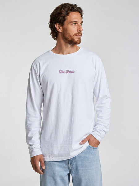 Polera Manga Larga Hombre Blanca Garage