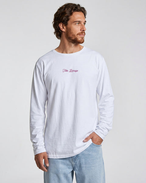 Polera Manga Larga Hombre Blanca Garage