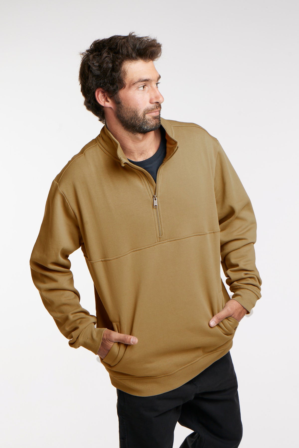 Poleron Café Hombre Half Zipper