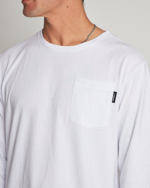 Polera Manga Larga Blanca Bolsillo