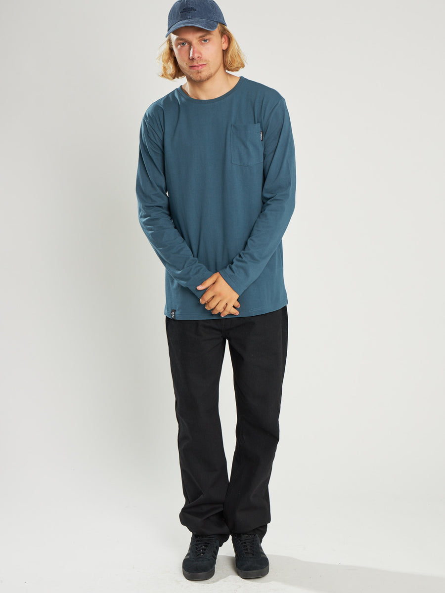 Polera Manga Larga Azul Bolsillo
