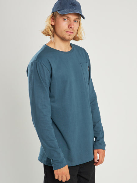 Polera Manga Larga Azul Bolsillo