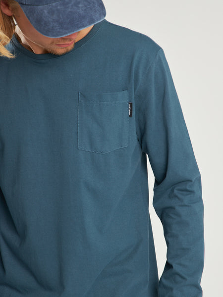 Polera Manga Larga Azul Bolsillo