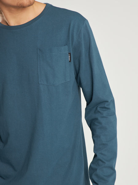 Polera Manga Larga Azul Bolsillo