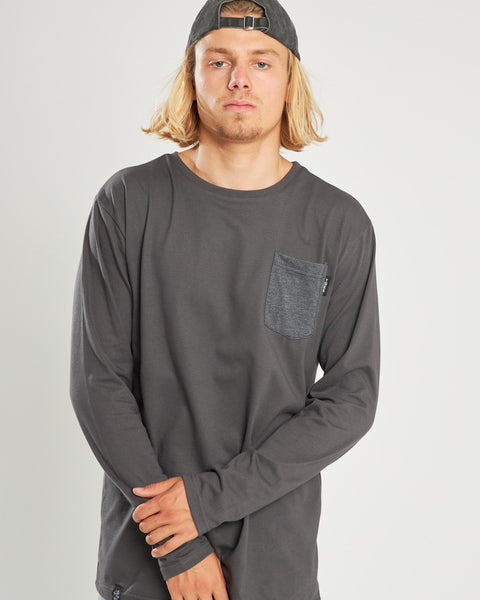 Polera Manga Larga Gris Oscuro Bolsillo