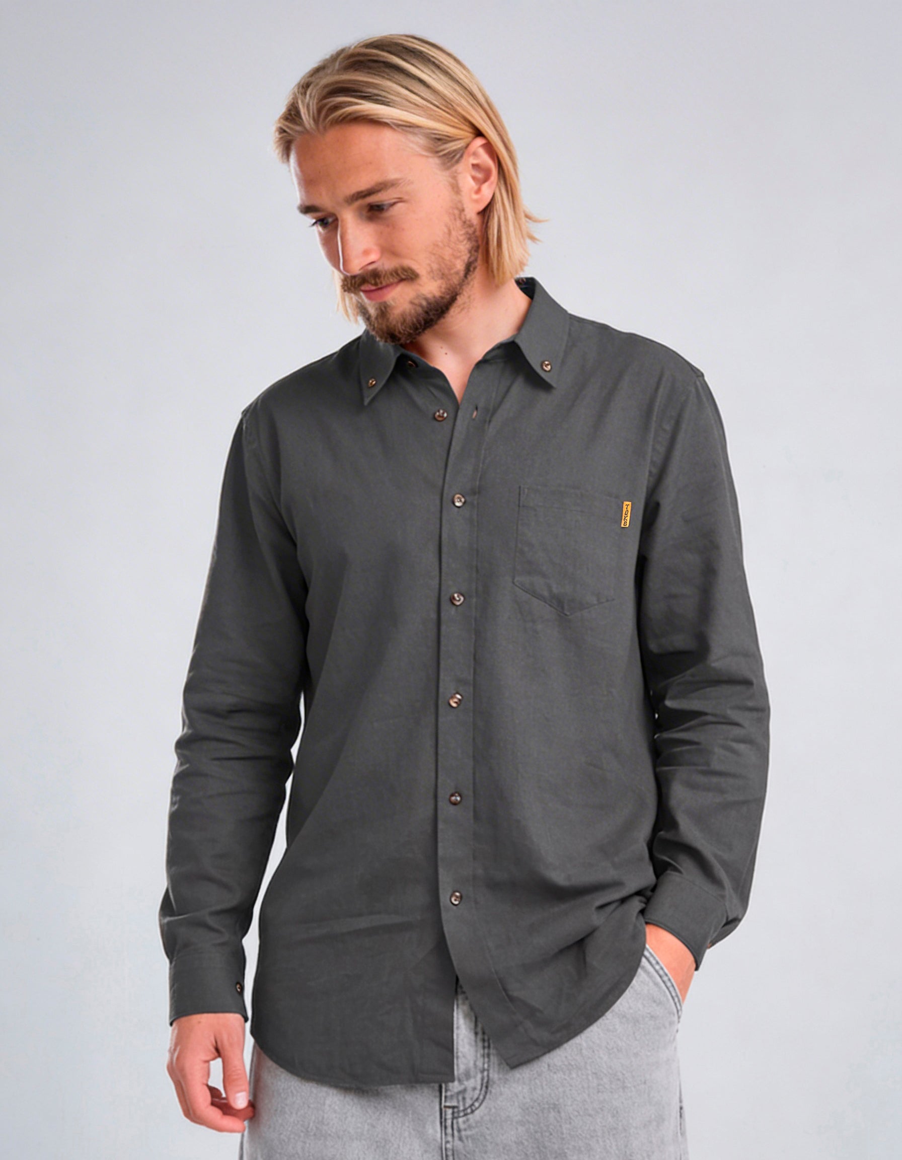 Camisa Manga Larga Hombre Lino Gris – Toke