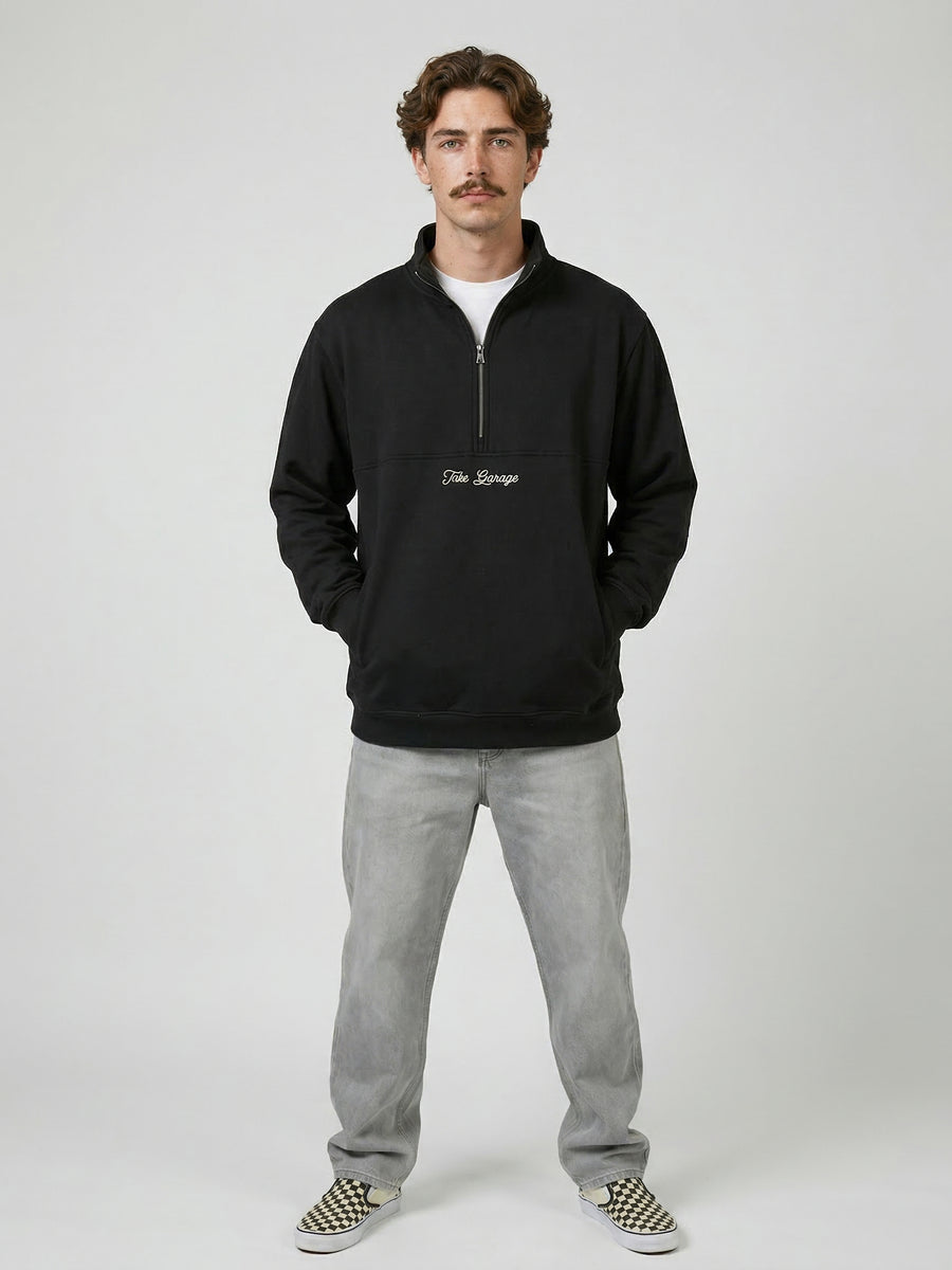 Poleron Half Zipper Negro Hombre Ozzy
