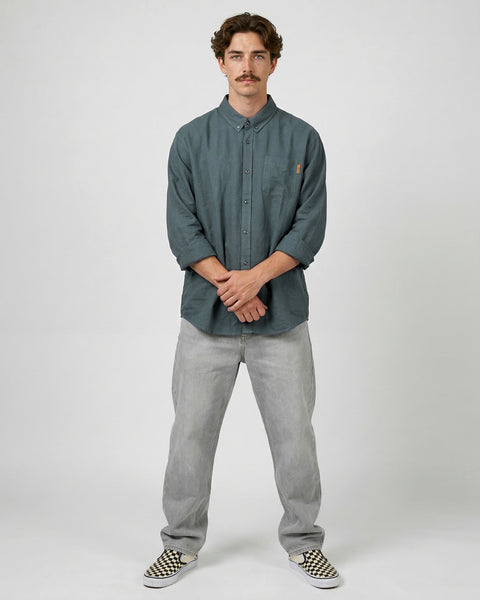 Camisa Manga Larga Hombre Lino Azul