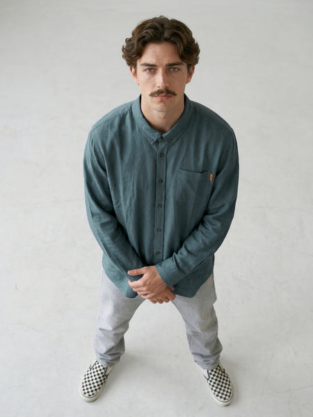 Camisa Manga Larga Hombre Lino Azul