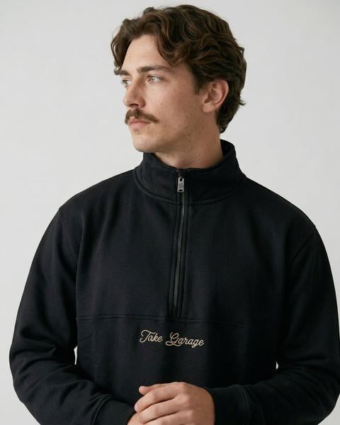 Poleron Half Zipper Negro Hombre Ozzy