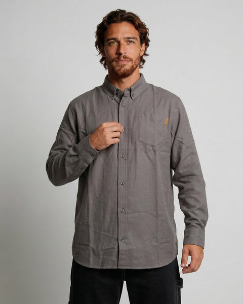 Camisa Manga Larga Hombre Algodón Gris