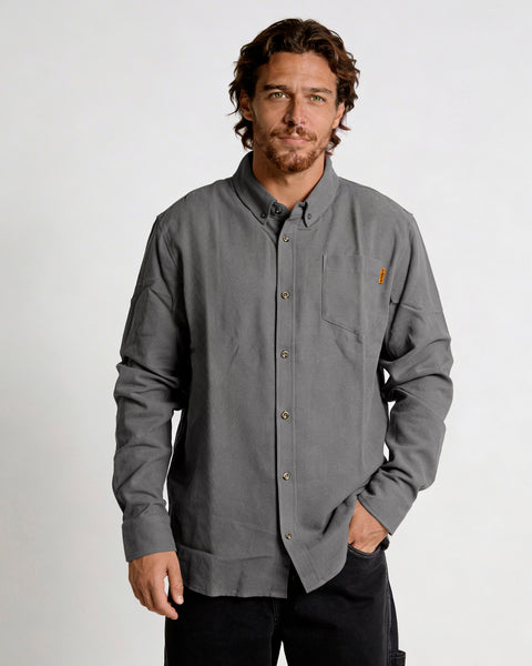 Camisa Manga Larga Hombre Algodón Gris