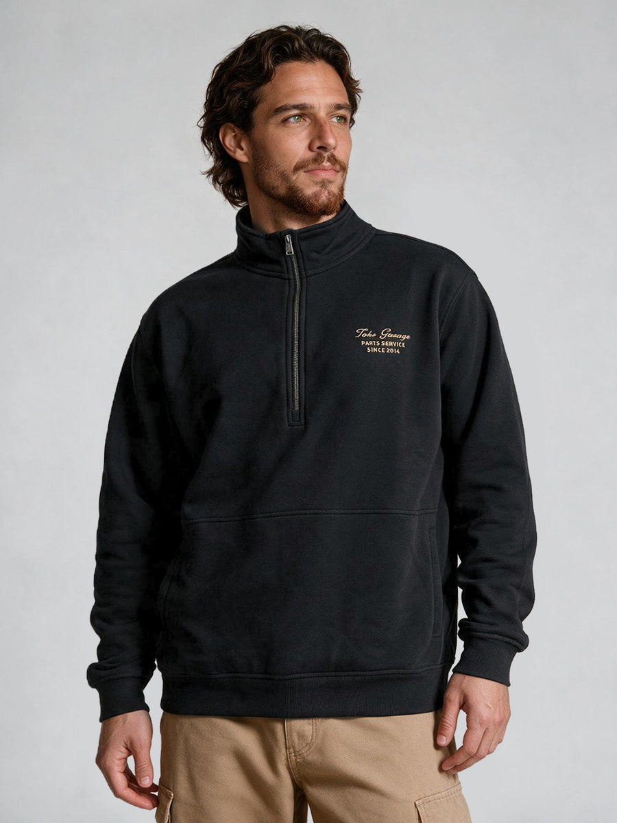 Poleron Hombre Half Zipper Negro