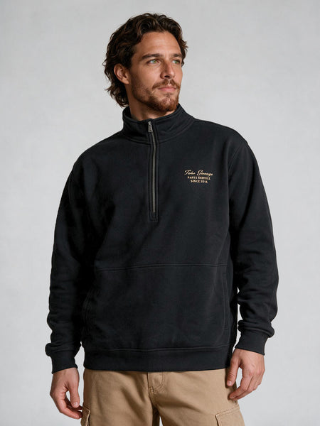 Poleron Hombre Half Zipper Negro