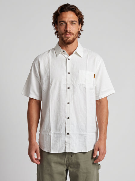 Camisa Lino Blanca Hombre Solid