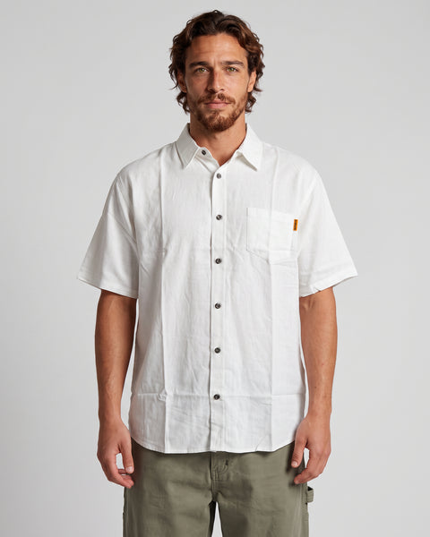 Camisa Lino Blanca Hombre Solid