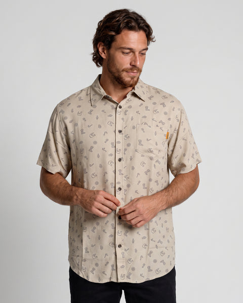 Camisa Hombre Estampada Beige Indian Toke