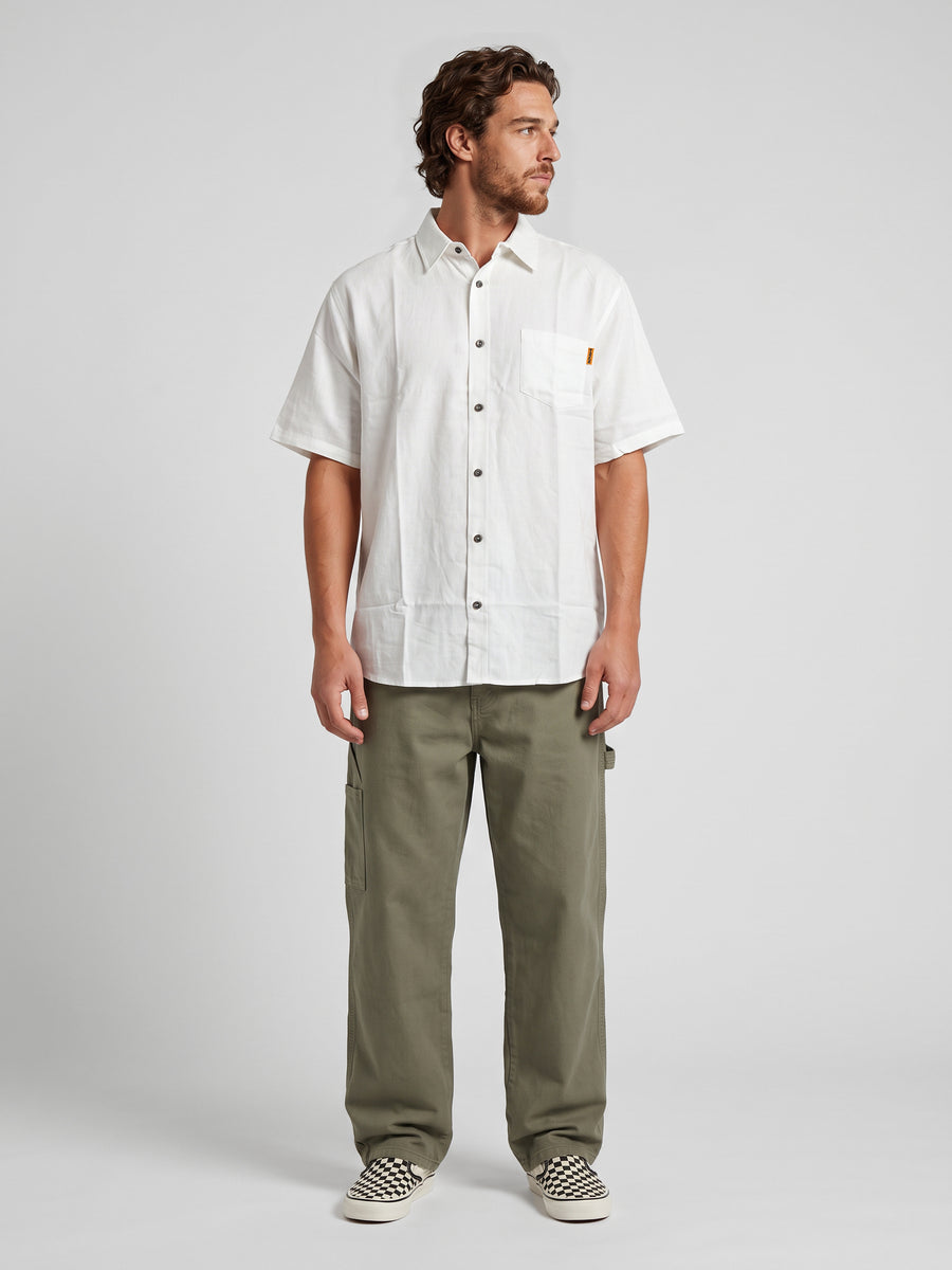 Camisa Lino Blanca Hombre Solid