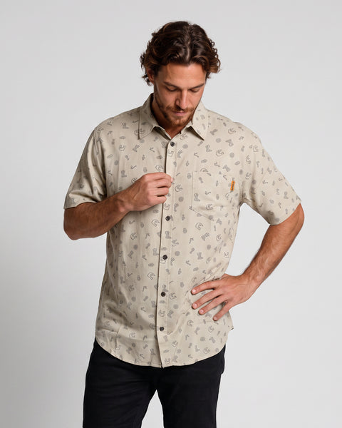 Camisa Hombre Estampada Beige Indian Toke