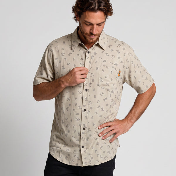 Camisa Hombre Estampada Beige Indian Toke