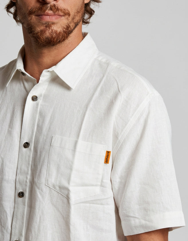 Camisa Lino Blanca Hombre Solid