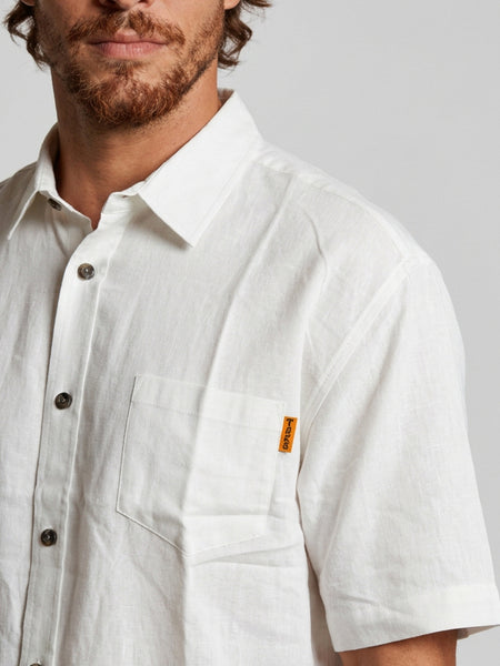 Camisa Lino Blanca Hombre Solid