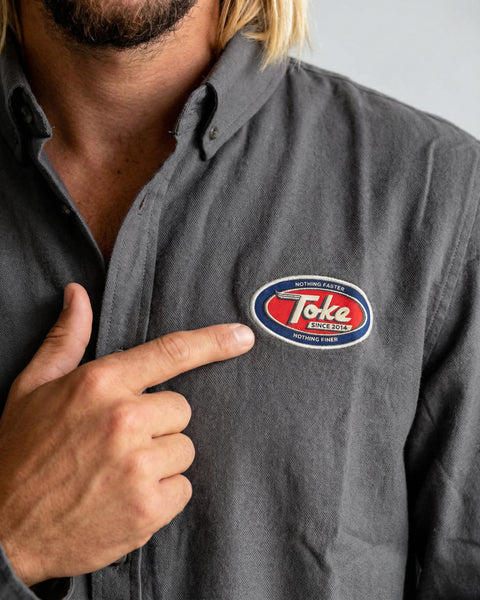 Camisa Manga Larga Hombre Retro Gris