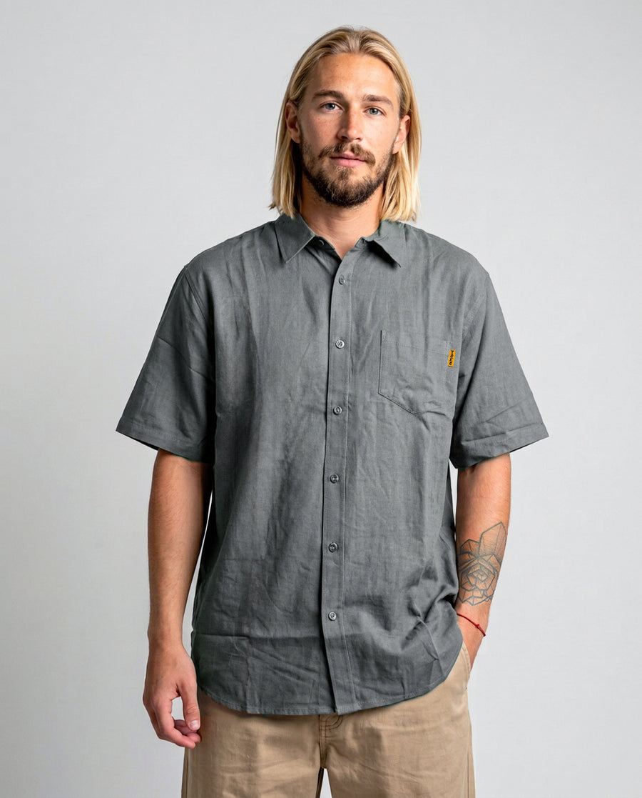 Camisa Lino Gris Hombre Solid