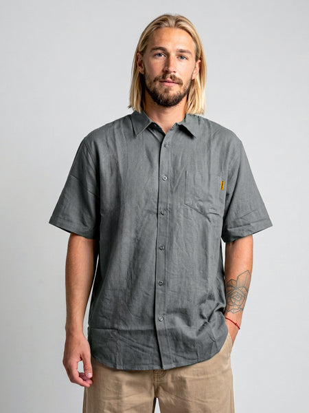 Camisa Lino Gris Hombre Solid