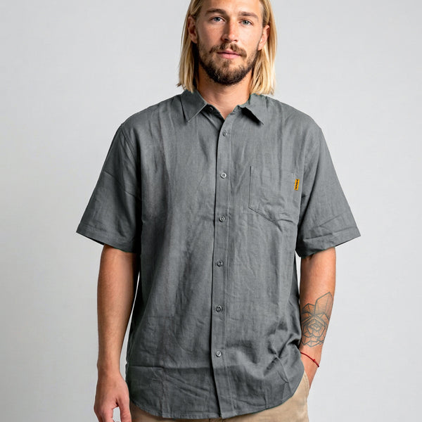 Camisa Lino Gris Hombre Solid