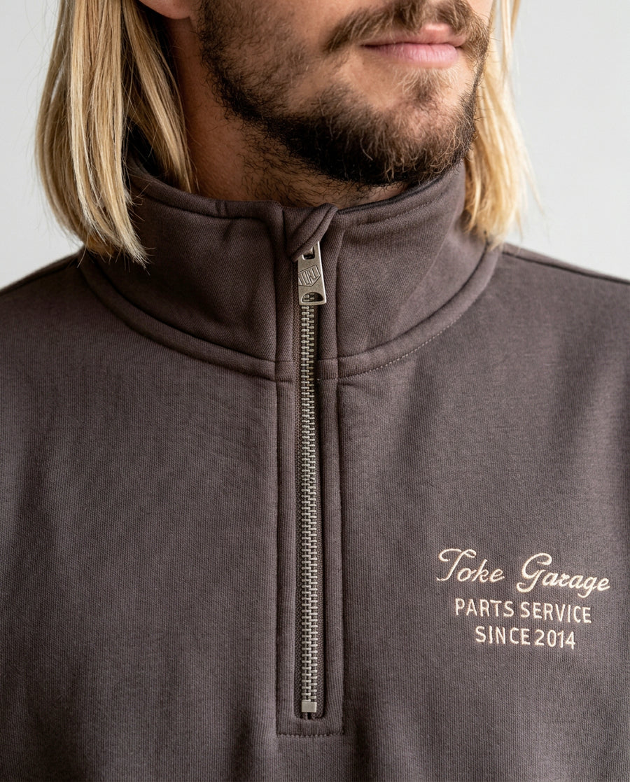Poleron Hombre Half Zipper Café