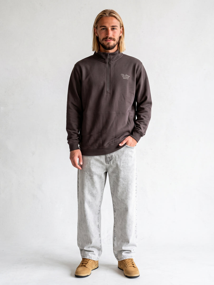 Poleron Hombre Half Zipper Café