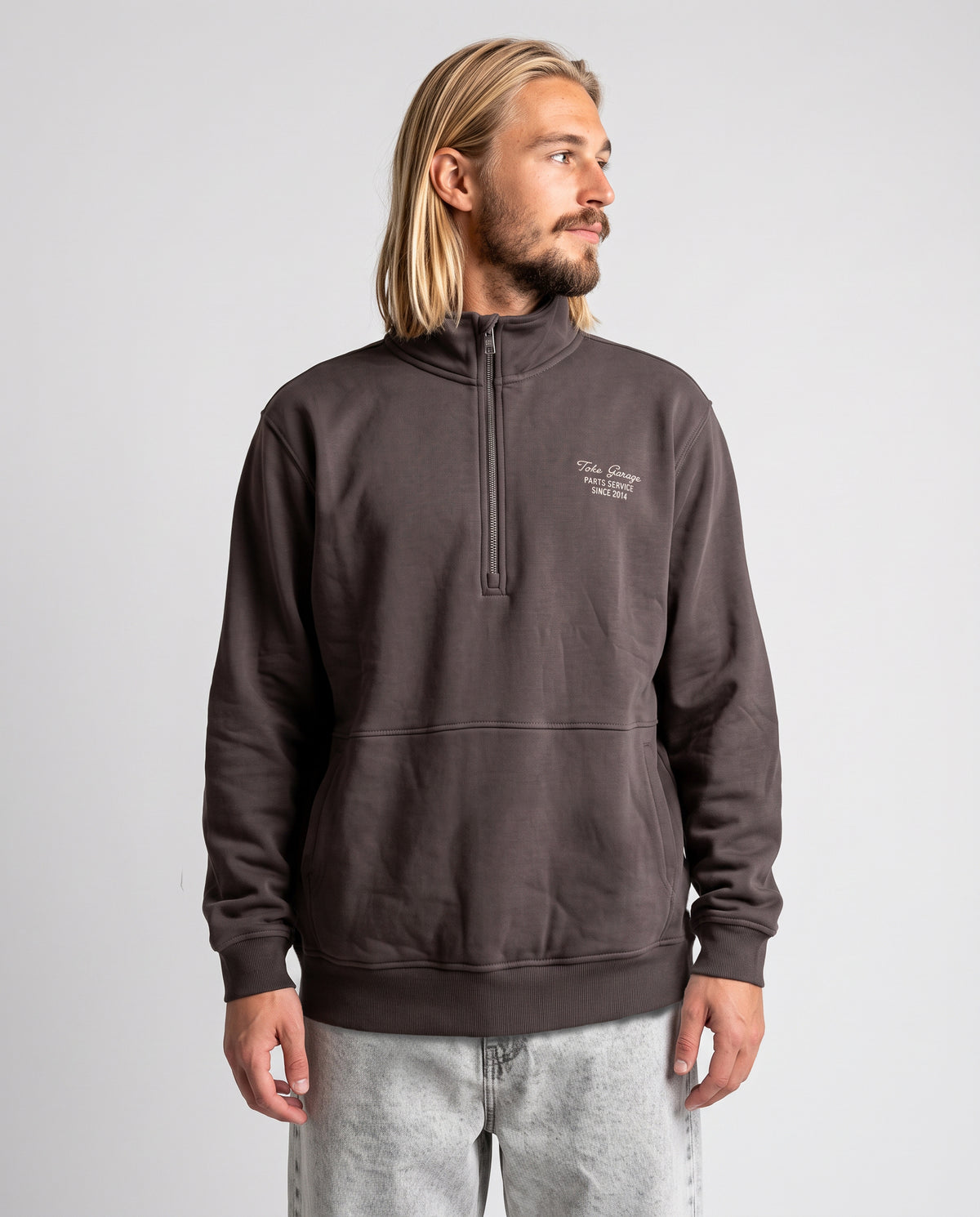 Poleron Hombre Half Zipper Café