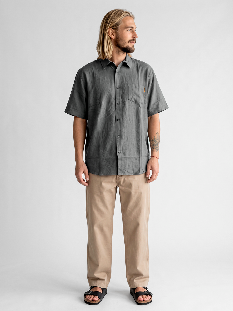 Camisa Lino Gris Hombre Solid