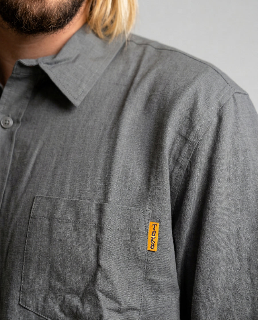 Camisa Lino Gris Hombre Solid