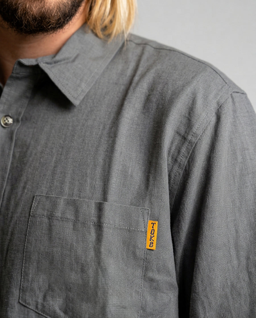 Camisa Lino Gris Hombre Solid - Toke - vista 4